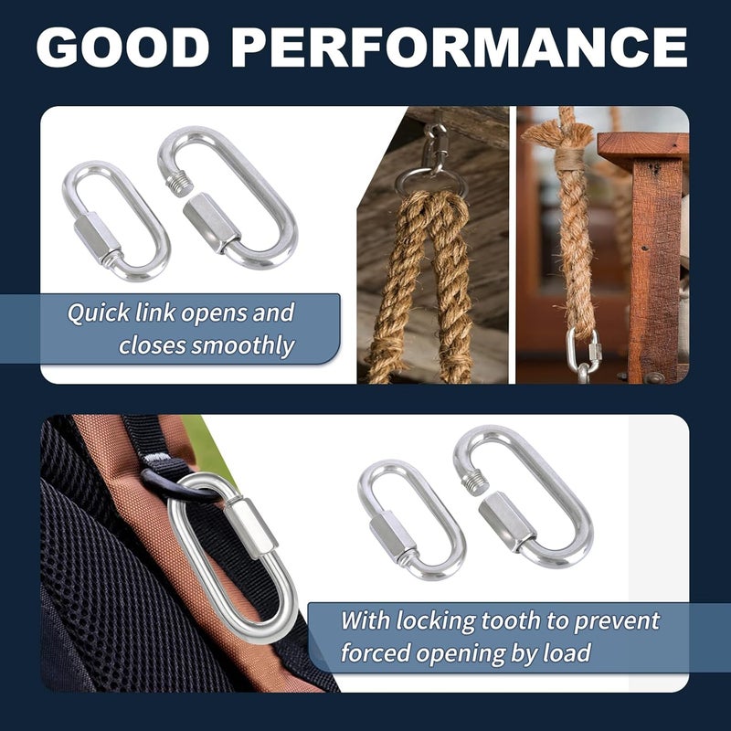 XHMAXE 15PCS 3 Inches Quick Link Chain Connectors, M8 Screw Heavy Duty Chain Links, 5/16" Galvanized Steel Locking Carabiners for Connecting Hammock, Key Chain, Pet Leash,Gym,Camping, 1525 Lbs Capacity - Image 4